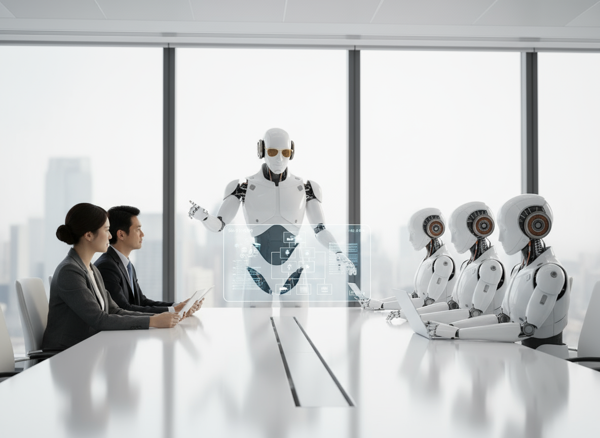 Robot operations team presenting to executives
